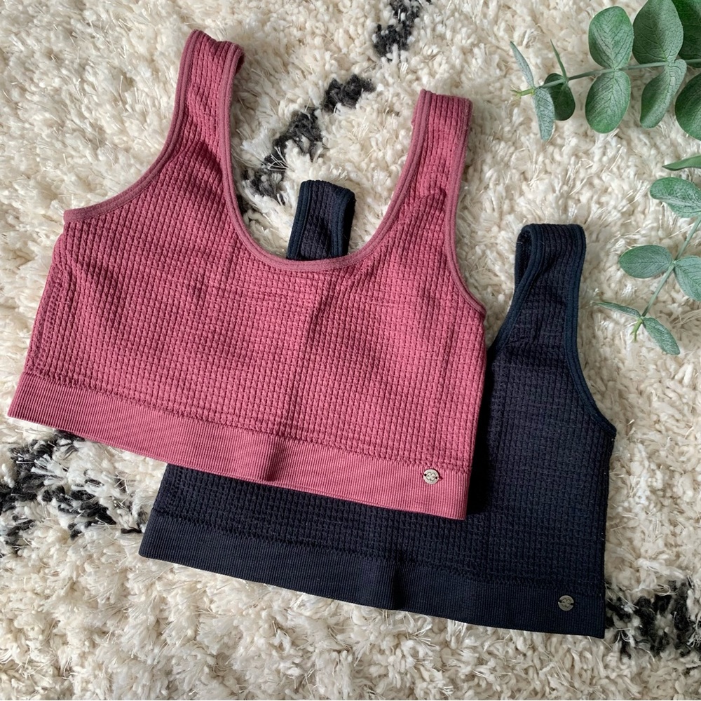Lucky Brand • Waffle Knit Bralette Set • Wide Staps Mauve & Black • Size Medium